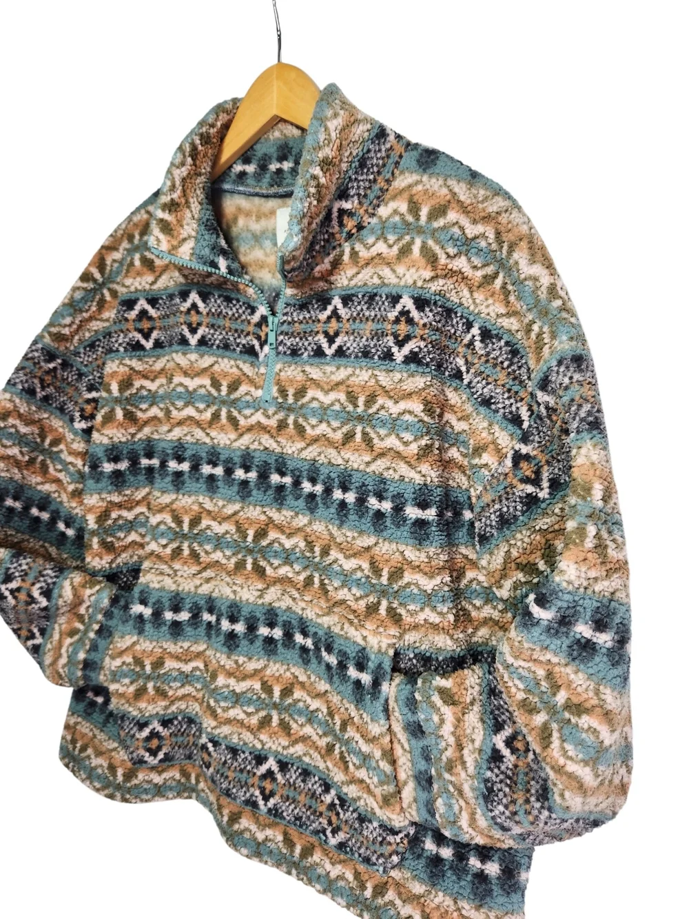 American Eagle Sherpa Fleece Pullover Medium Fair Isle Aztec 1/4 Zip Cozy